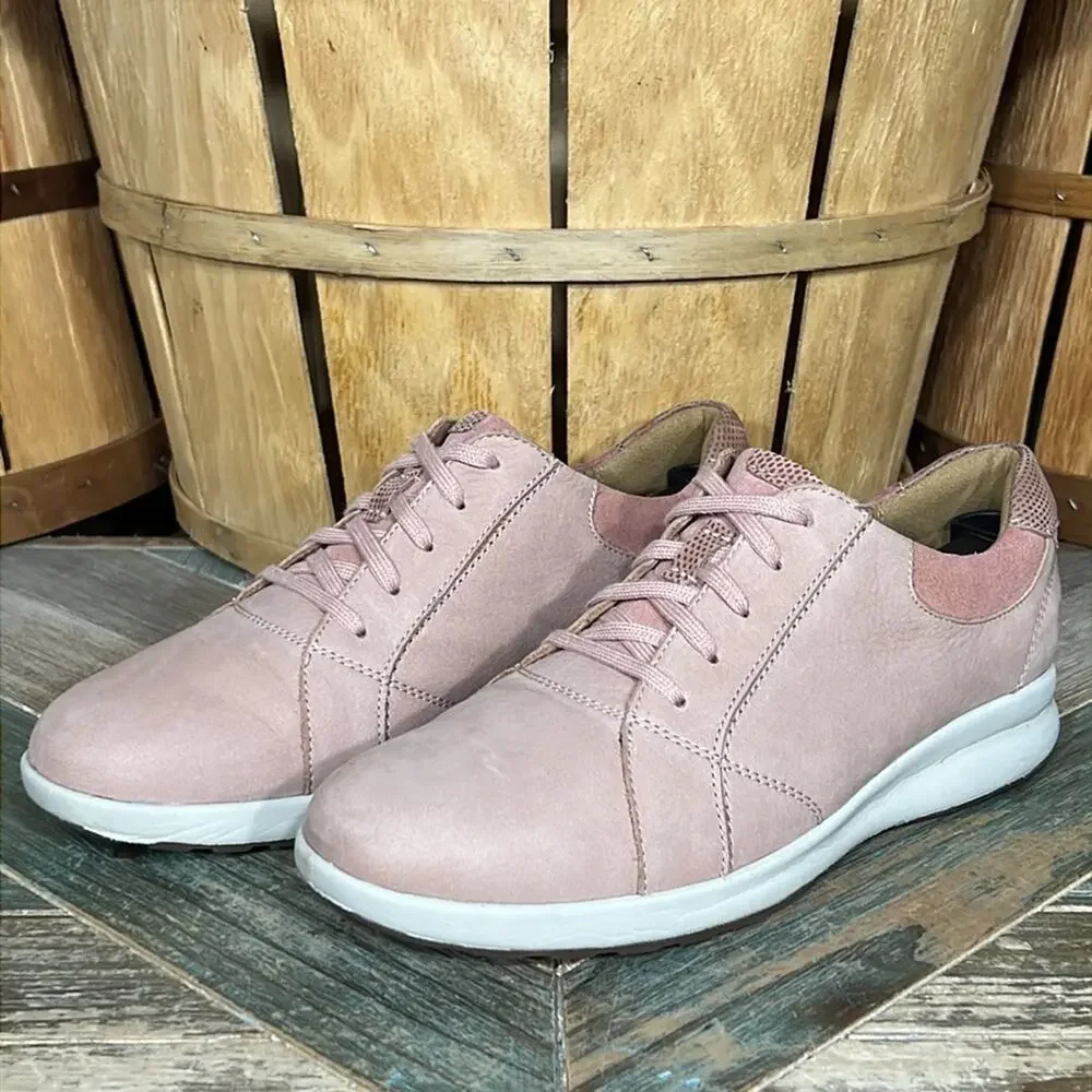 Clarks Unstructured Un Adorn Lace Dusty Pink Nubuck Leather Sneakers Womens 9.5